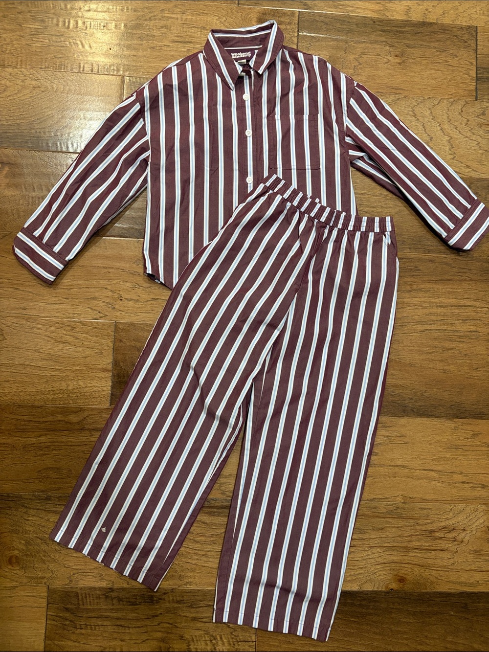 Children's Maroon & White Striped Set - Classic Button-Up and pants